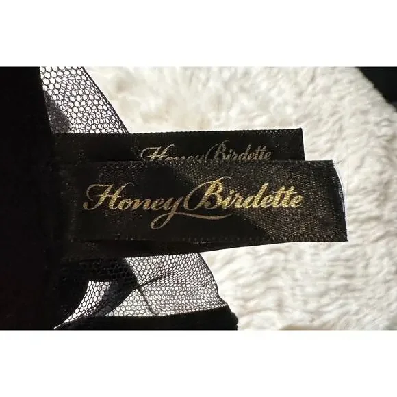 Honey Birdette INDRIA🖤 Black & Gold FULL 3 Piece Set 32H, L Garter, M Thong